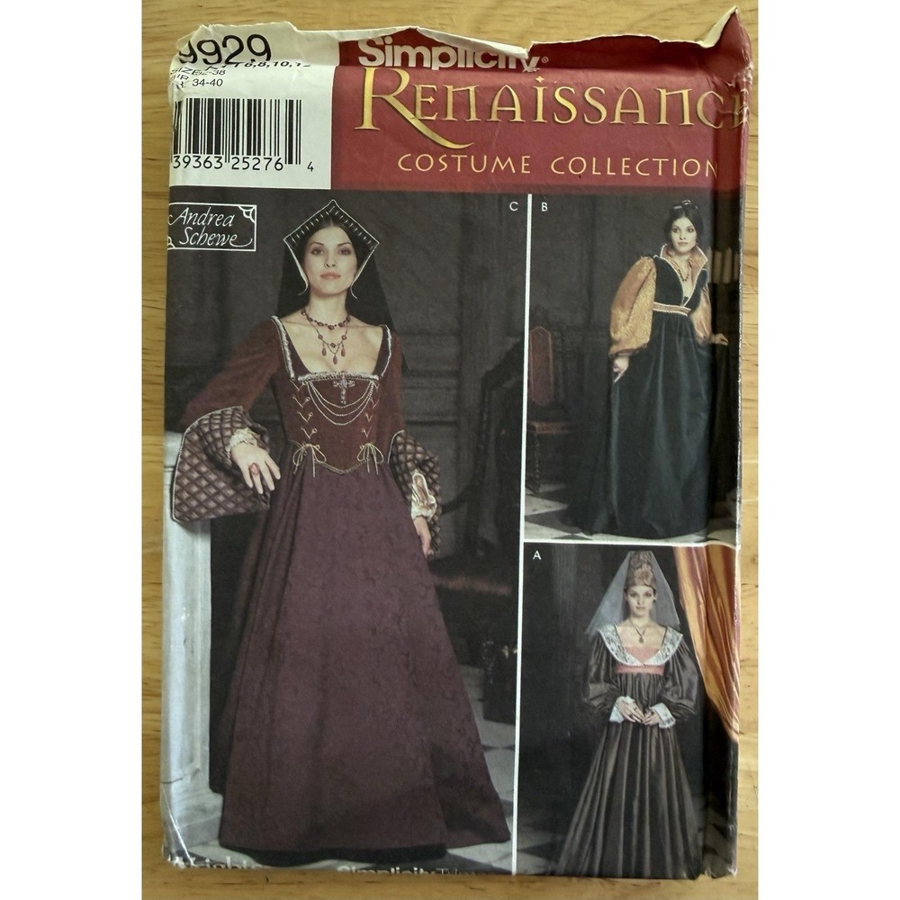 Simplicity 9929 Renaissance Medieval‎ Veil Hat Gown Sleeve Flounce Costume 6-12